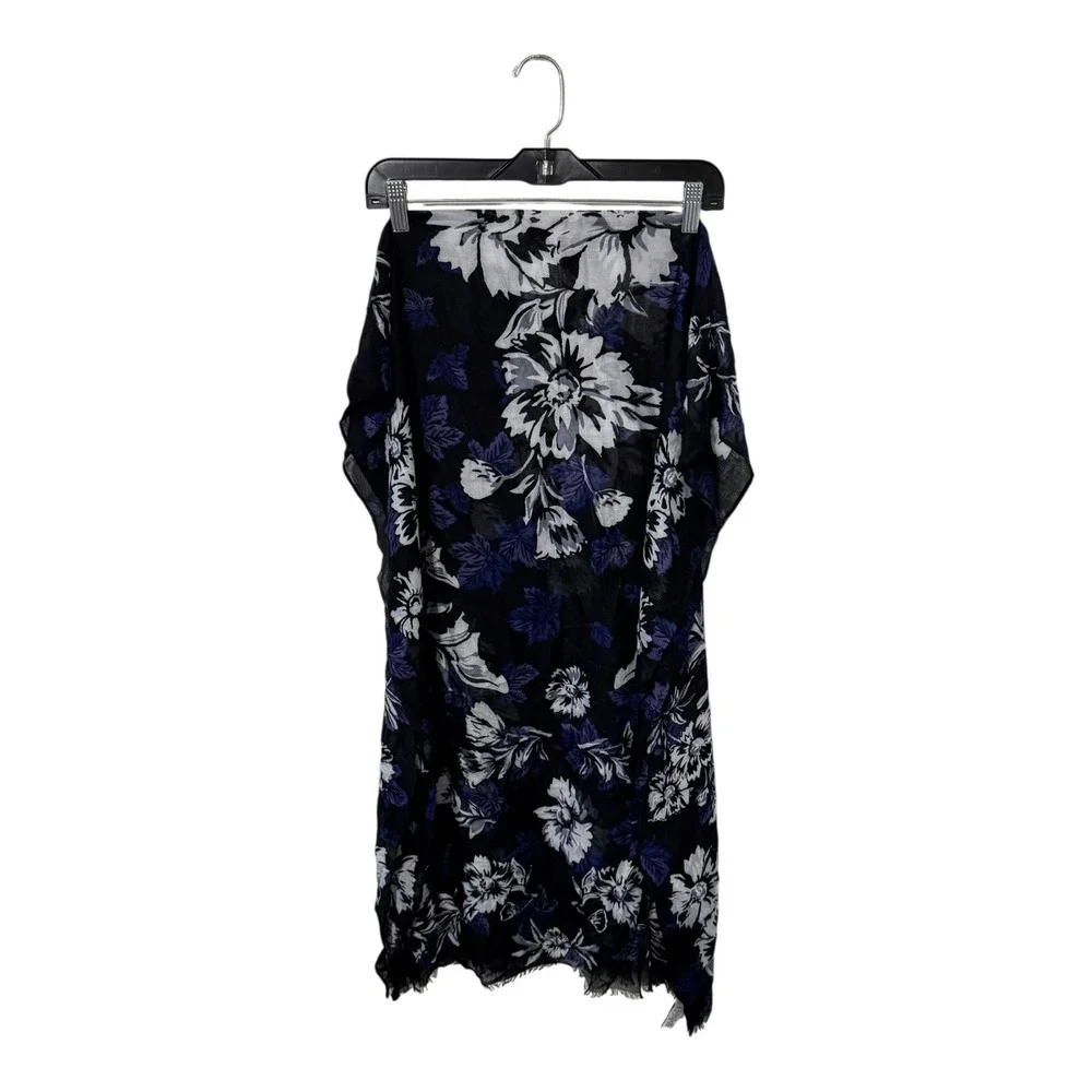Vera Bradley Floral Scarf Black Purple White Rayon Eyelash Fringe Wrap Shawl